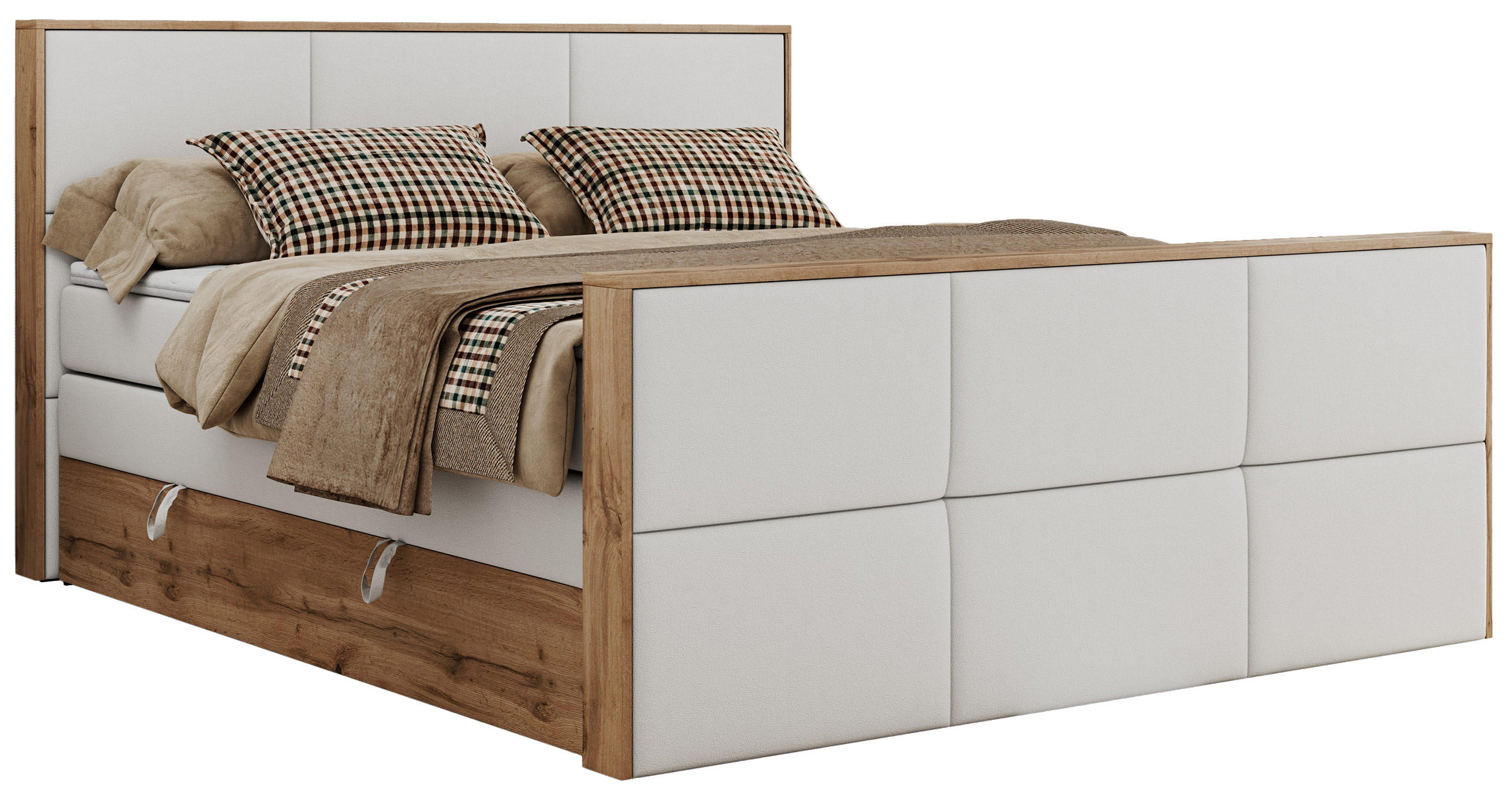 BOXSPRINGBETT ALBERO 2 KING DUO 120/200 Weiß Kunstleder - H3 - Weiß, Holz/Textil (120/200cm) - MKS