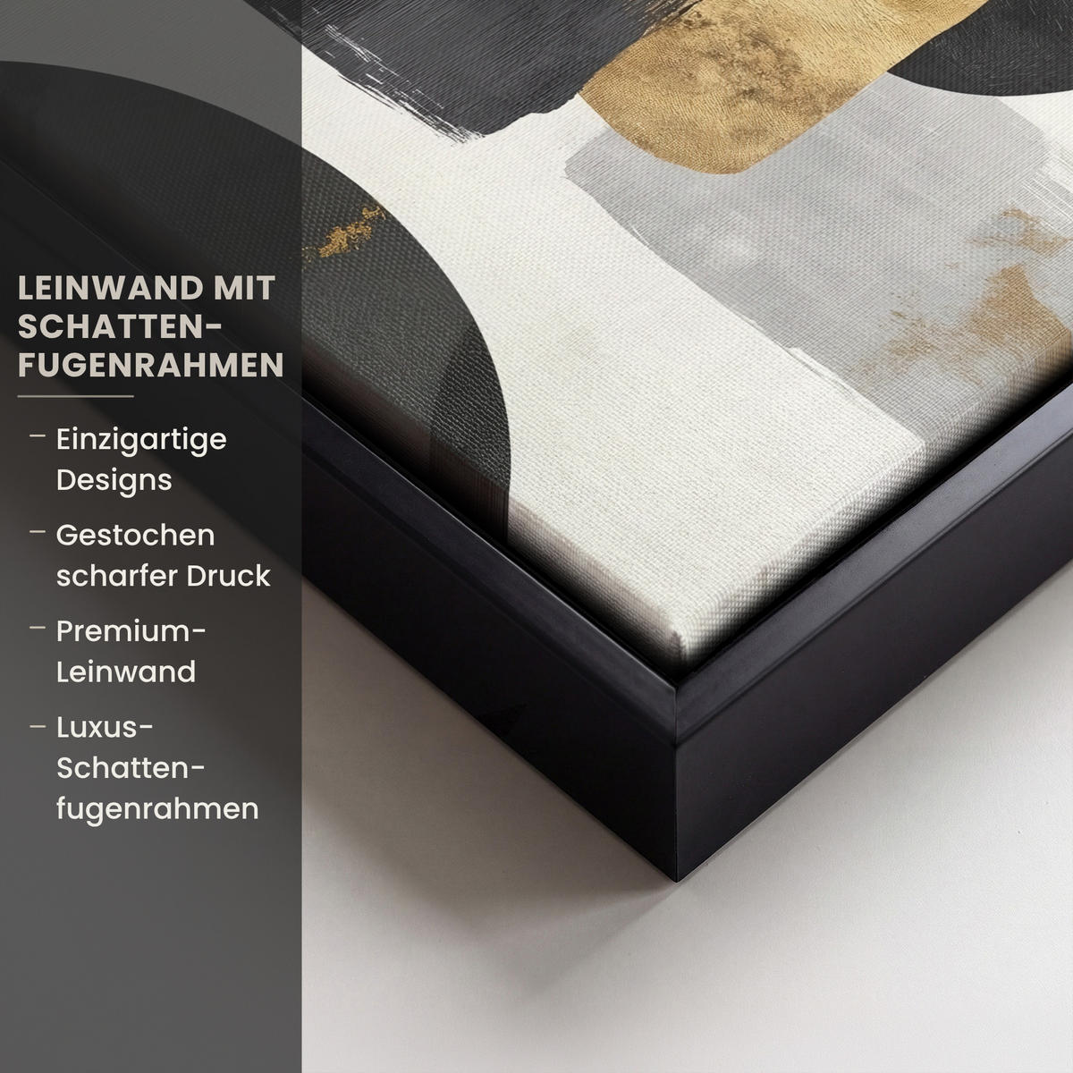 LEINWAND Bilder mit Rahmen - Gold - Rechtecke - Kreise - Abstrakt - 20x20 - Weiß, Textil (20/20cm) - MuchoWow