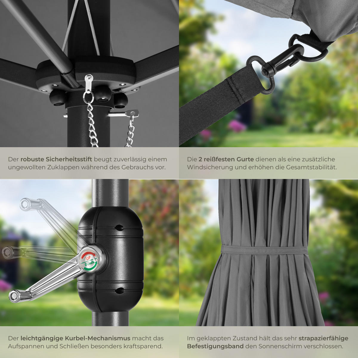 SONNENSCHIRM Silia,UV-Schutz 50+, inklusive Windsicherung und Schutzhülle,grau - Grau, Metall (270/460cm) - tectake