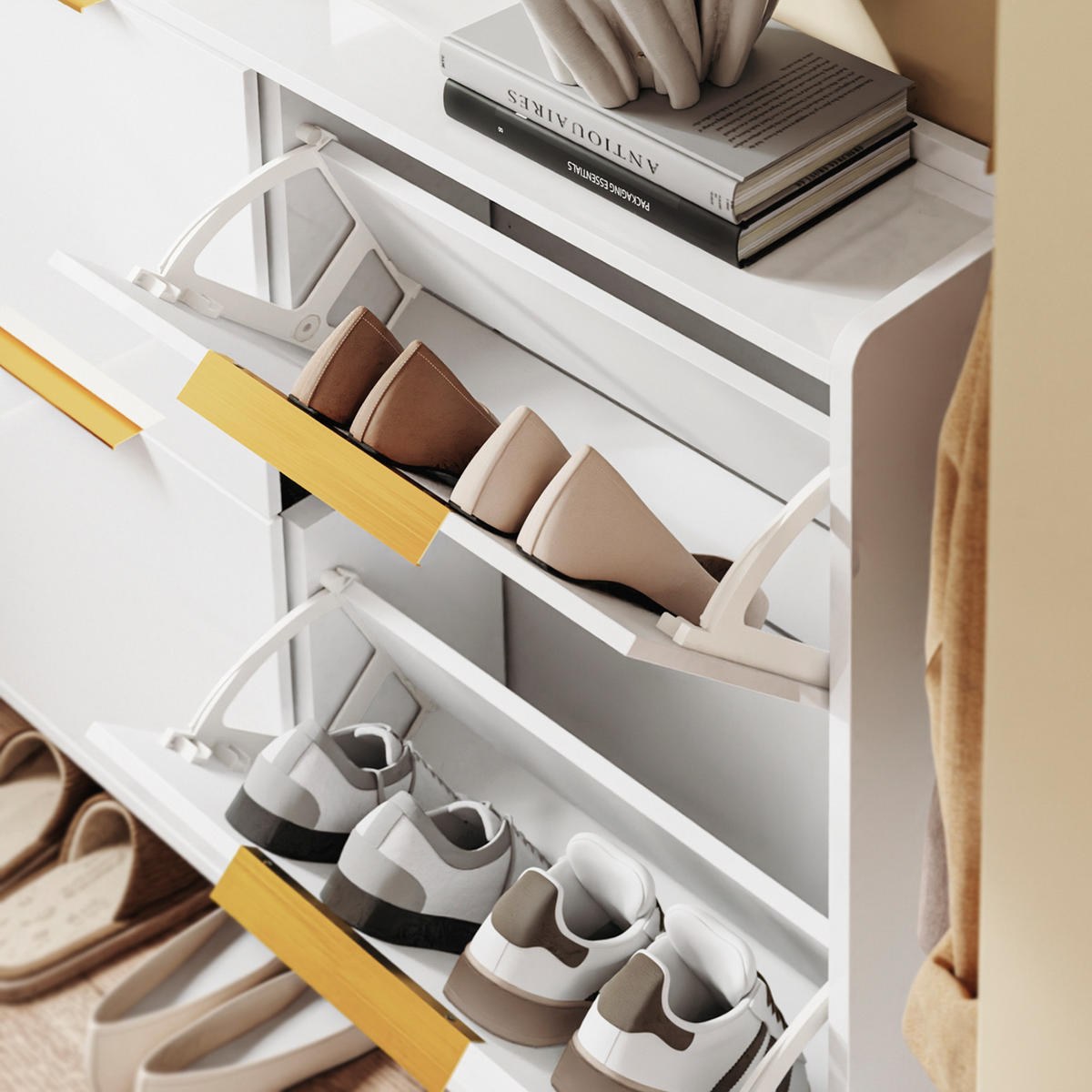 SCHUHSCHRANK Weiß - Weiß, Holzwerkstoff (100/90/19cm) - SoBuy