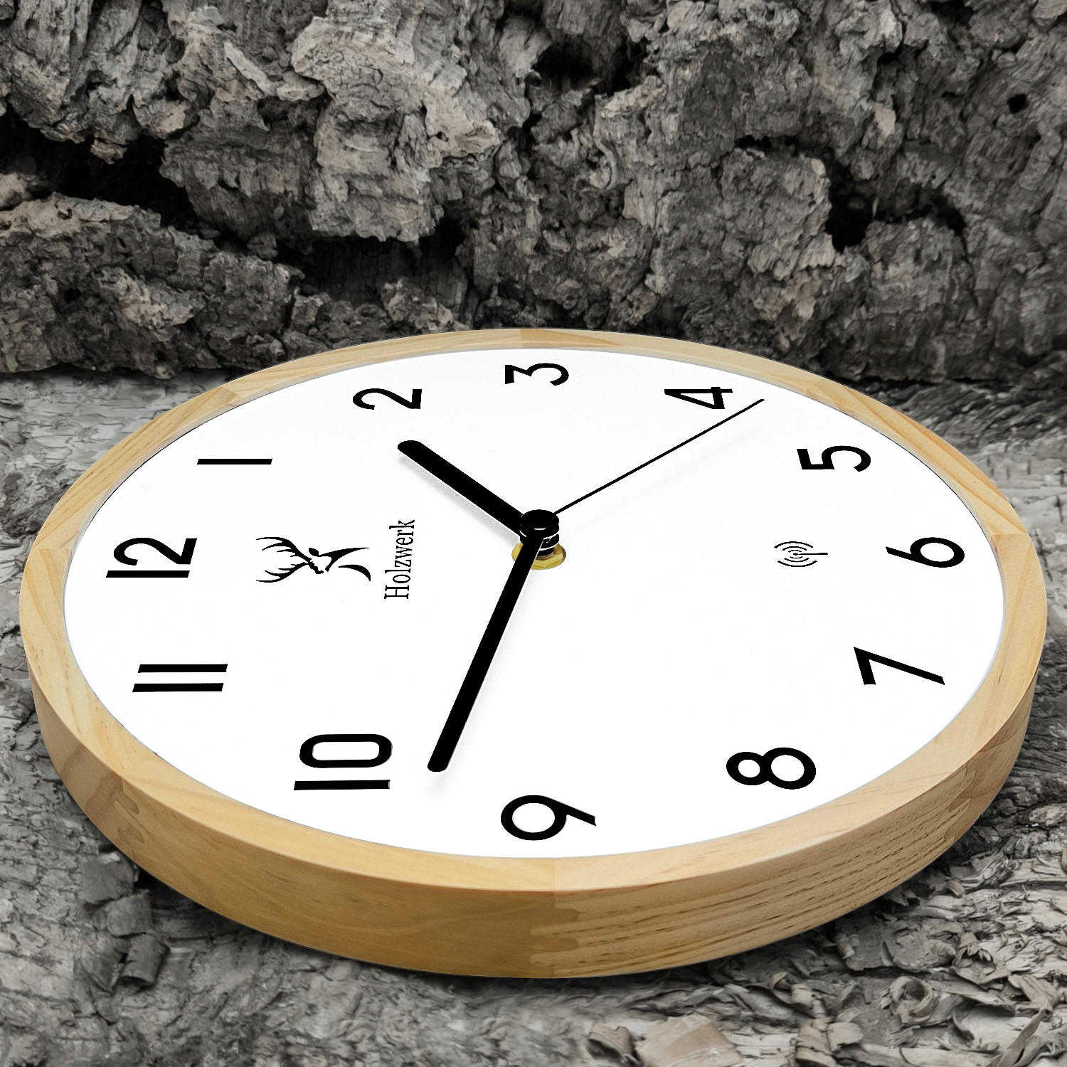 WANDUHR Holz Designer AMBERG (FUNK) Loft Wand Uhr, beige, weiß - Beige/Schwarz, Holz/Metall (25/25/2.4cm) - Holzwerk