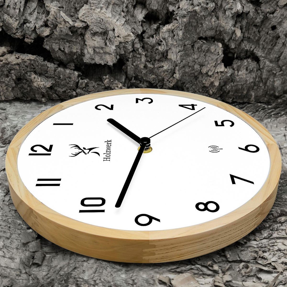 WANDUHR Holz Designer AMBERG (FUNK) Loft Wand Uhr, beige, weiß - Beige/Schwarz, Holz/Metall (25/25/2.4cm) - Holzwerk