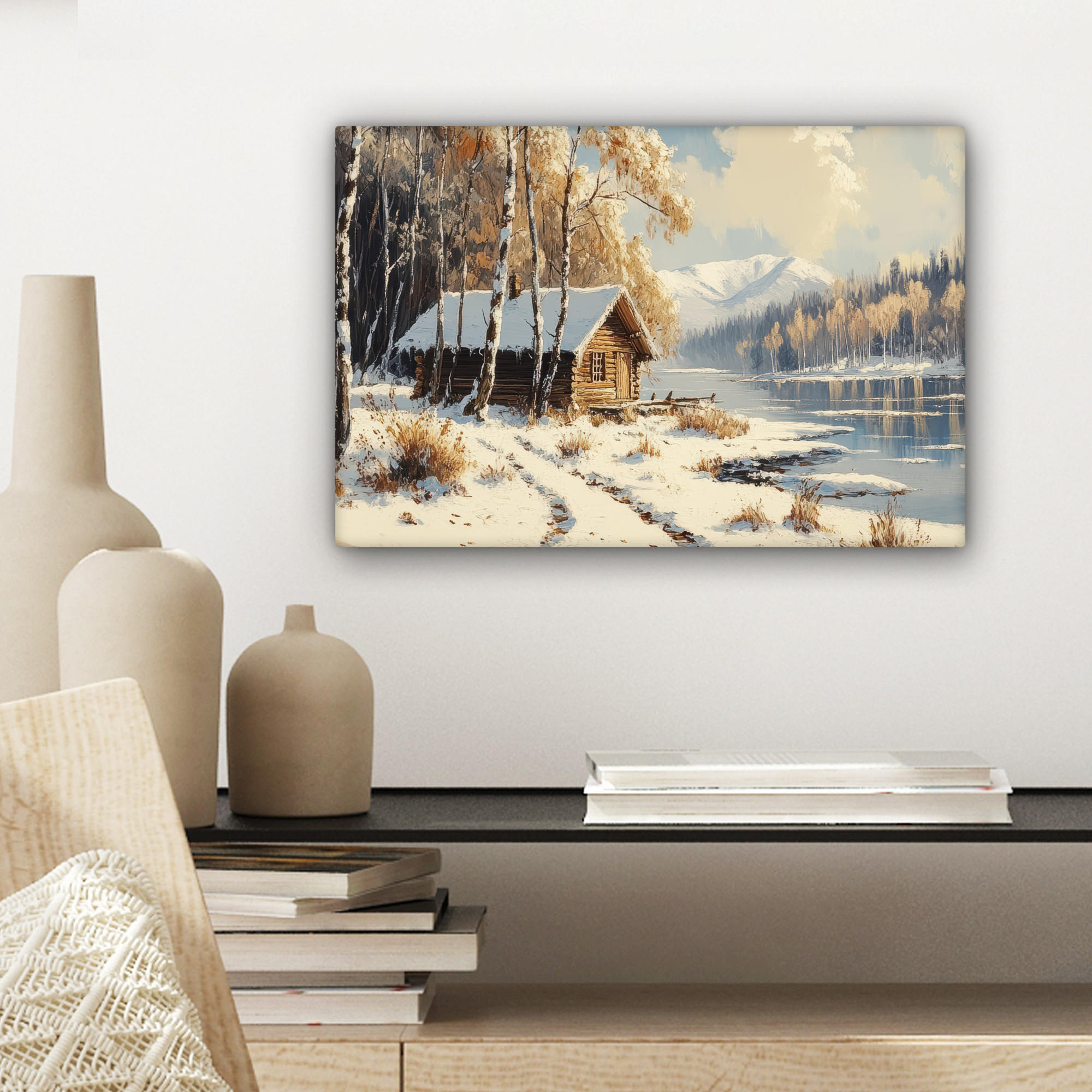 LEINWANDBILD Winter - Schnee - Zuhause - Natur 30x20 cm - Hellbraun, Textil (30/20cm) - MuchoWow