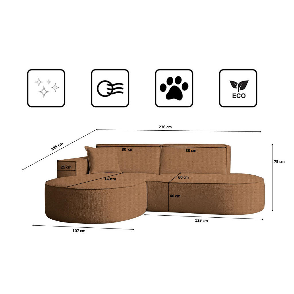 Thumbnail - Kaiser Möbel Ecksofa, Rost, Holz, 3-Sitzer, Ottomane links,L-Form, 236x165 cm, Wohnzimmer, Sofas & Couches, Wohnlandscha...