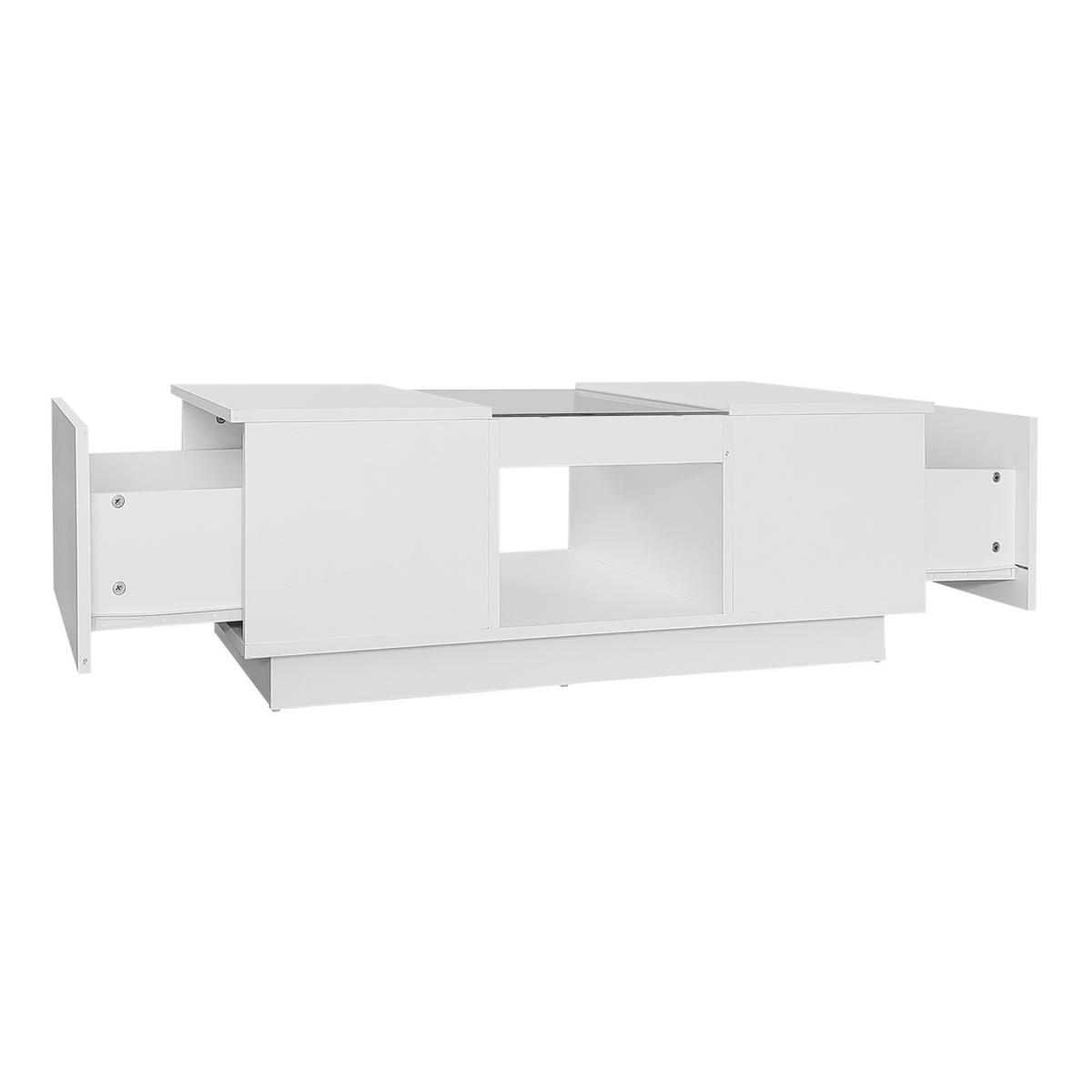 COUCHTISCH 100/50/35,5 cm weiß mit Glasverkleidung LED-Beleuchtung App-Steuerung 2 Schubladen - Weiß, Holzwerkstoff (100/50/35.5cm) - OKWISH