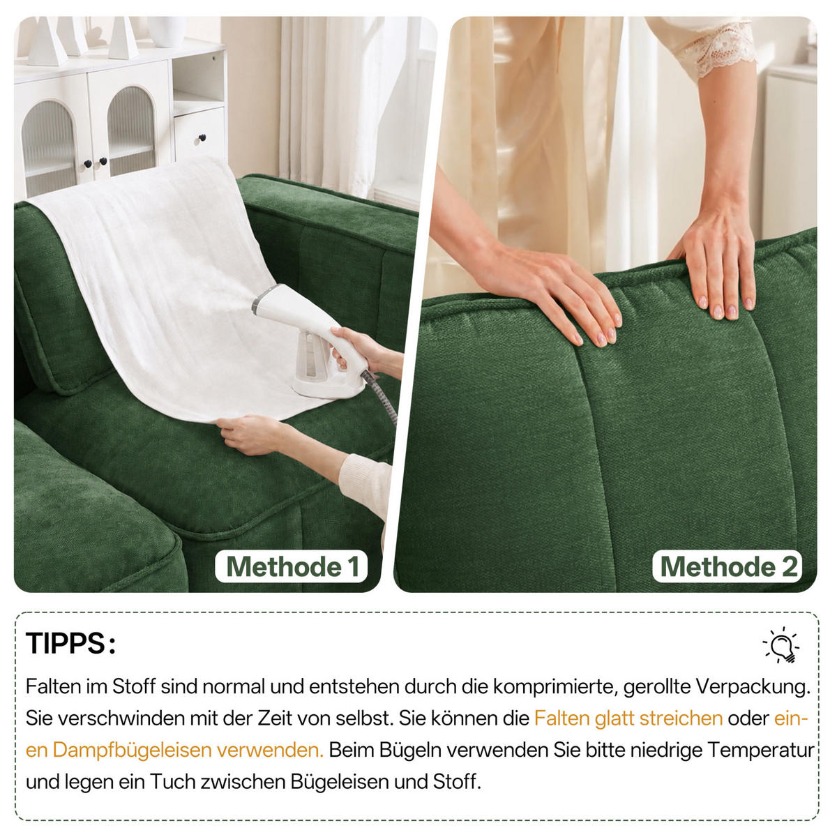 SOFA 271/93/67 cm in Grün aus Polyester mit modularer Flexibilität und rutschfester Basis - Grün, Kunststoff (93/67/271cm) - Flora Grace
