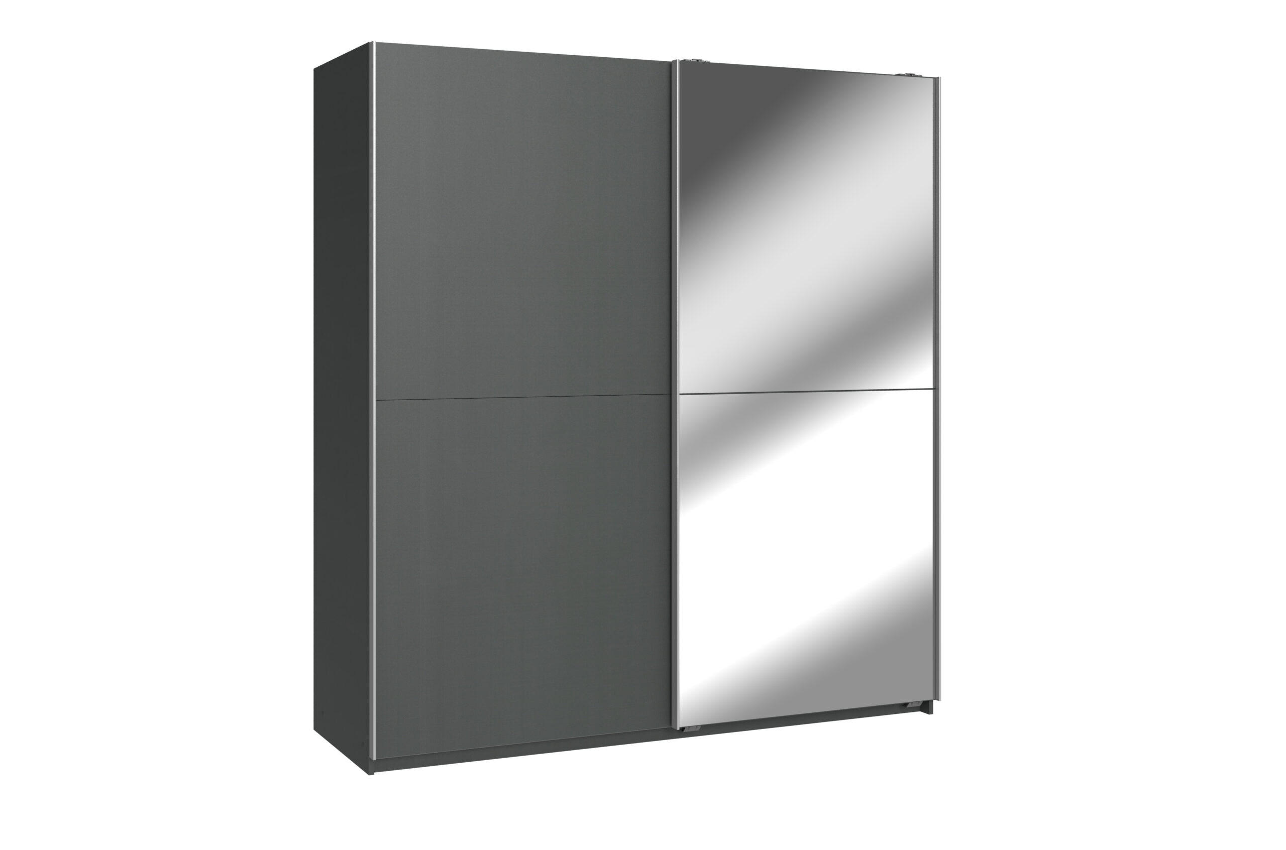 SCHWEBETÜRENSCHRANK Queen in Grafit 179 x 198 x 65 cm (BxHxT) – Kleiderschrank mit einer Spiegeltür - Silberfarben/Grau, Holzwerkstoff (179/198/65cm)