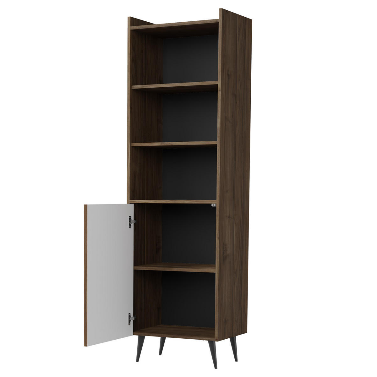 WOHNWAND Amfali 4-teilig –Lowboard, Kommode, Regal und Couchtisch, Push-to-open, Walnussfarben - Walnussfarben/Schwarz, Holzwerkstoff/Metall (150/180/41cm) - Beautysofa