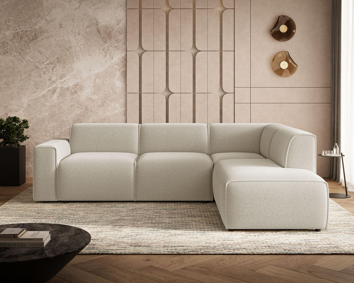 ECKSOFA Eluno Beige Rechts - Beige/Schwarz, Holz/Kunststoff (292/220cm) - Graingold