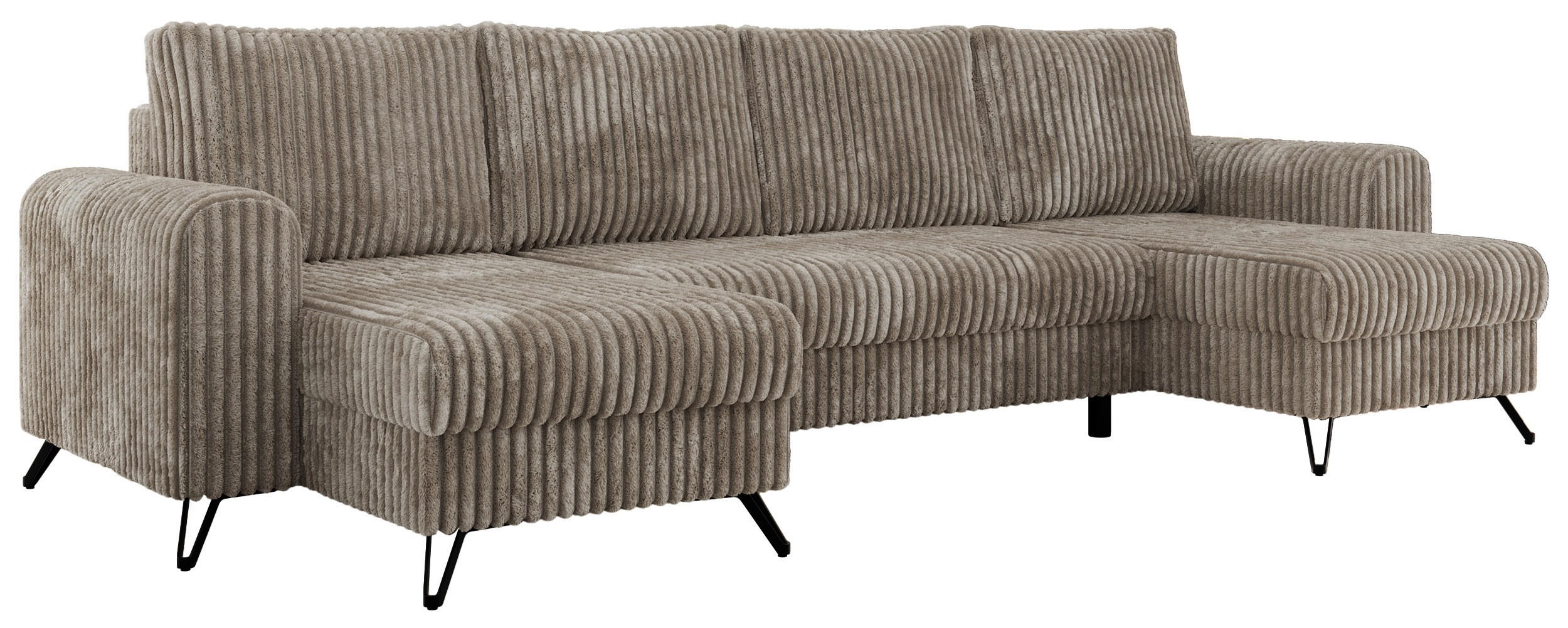 WOHNLANDSCHAFT AXEL U Cord Hellbraun - Schwarz/Braun, Textil/Metall (312/90/140cm) - MKS