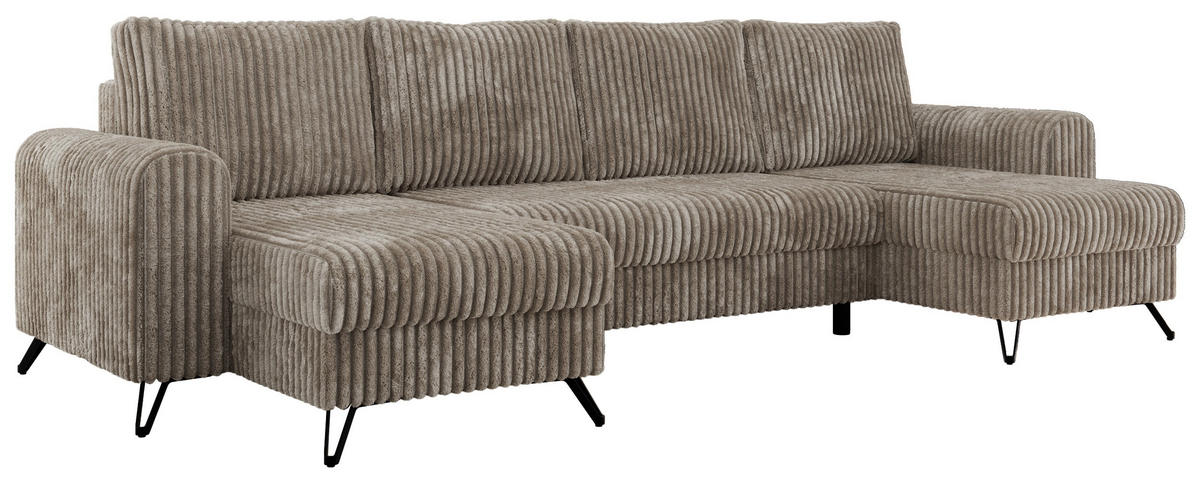 WOHNLANDSCHAFT AXEL U Cord Hellbraun - Schwarz/Braun, Textil/Metall (312/90/140cm) - MKS