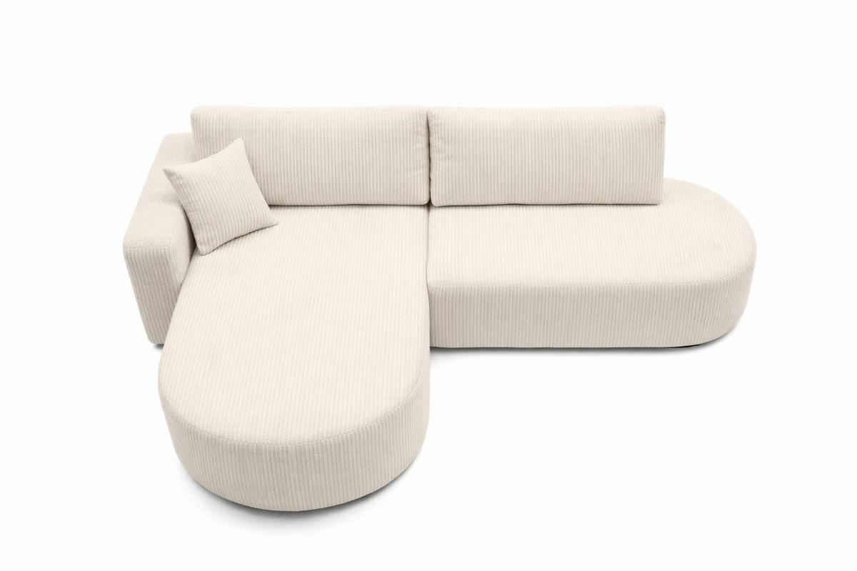 ECKSOFA Mit Schlaffunktion Und Bettkasten, Cordstoff Poso, Beige, Links, ROUND ONE OPEN XL - Creme, Holz (262/175cm) - Kaiser Möbel