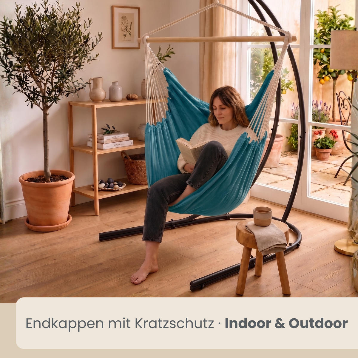 XL HÄNGESTUHL mit Gestell 210/140 cm , Blau/Schwarz - Blau, Textil (140/210/160cm) - Amanka