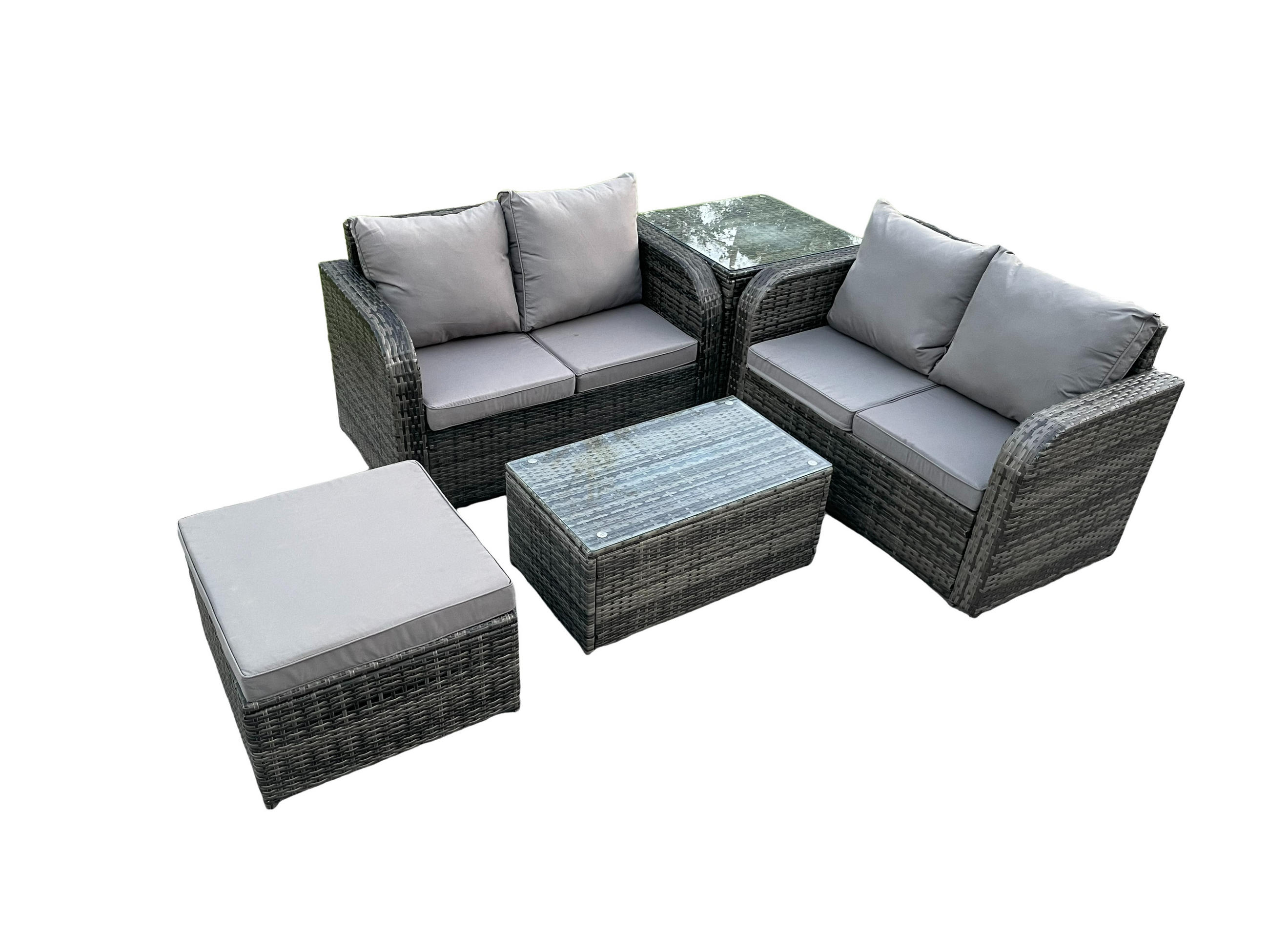GARTENLOUNGE-SET Polyrattan Dunkelgrau 5-Sitzer - Dunkelgrau, Metall - Fimous