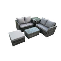 GARTENLOUNGE-SET Polyrattan Dunkelgrau 5-Sitzer - Dunkelgrau, Metall - Fimous