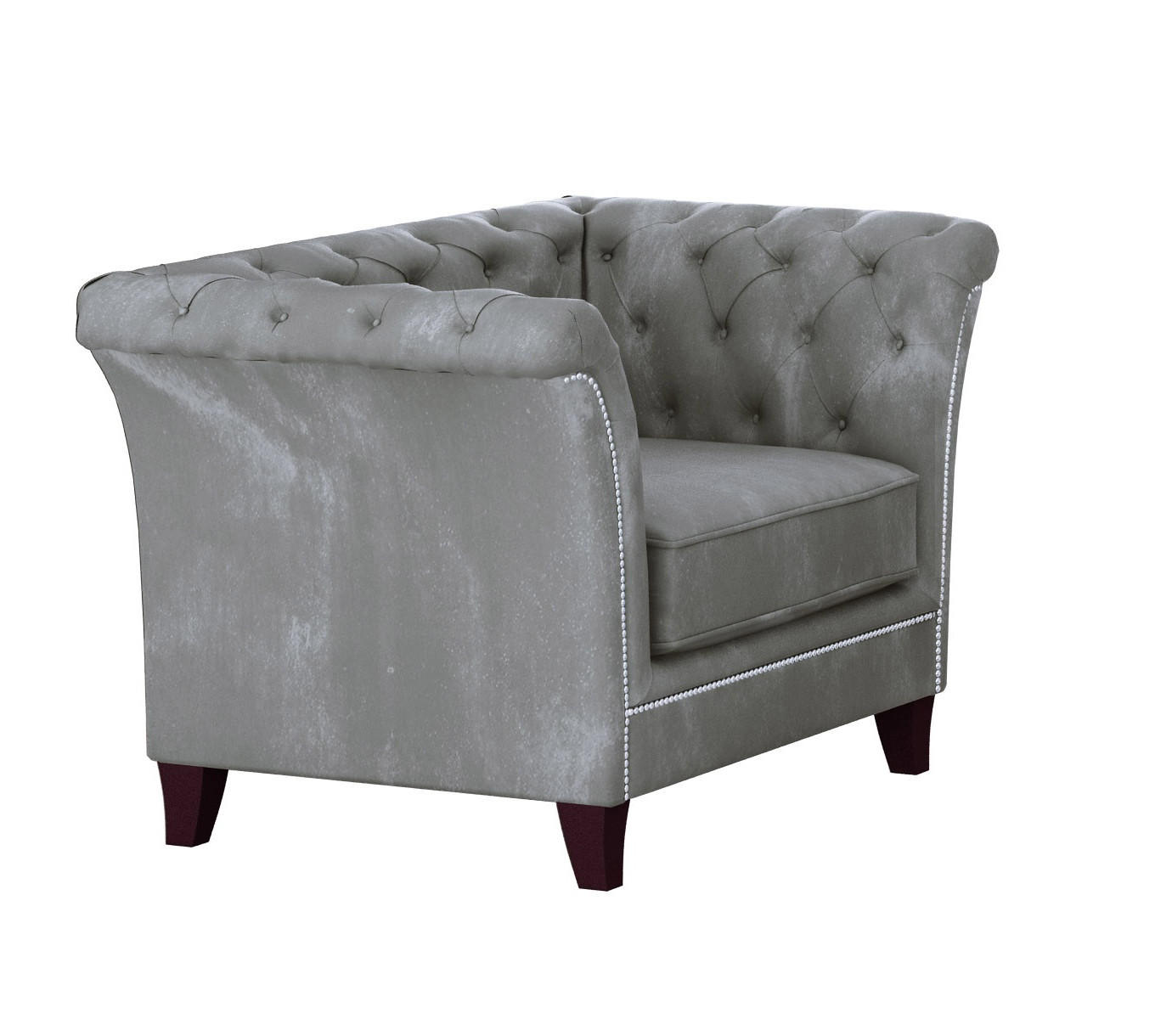 CHESTERFIELD-SESSEL Fusion Grau Samt - Braun/Grau, Holz/Textil (116/75/82cm) - S-Style Möbel