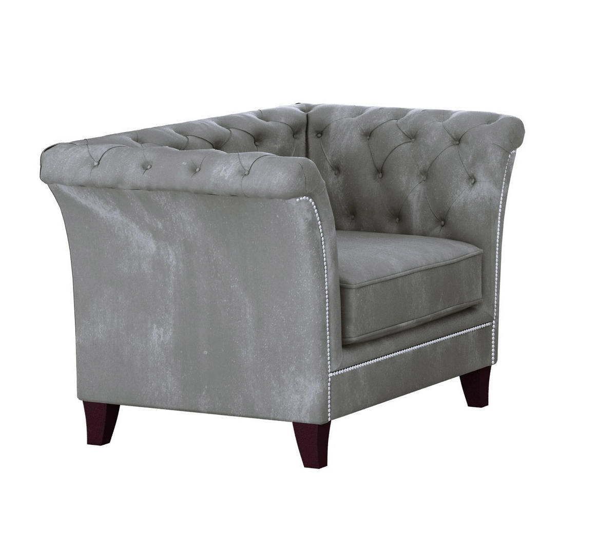 CHESTERFIELD-SESSEL Fusion Grau Samt - Braun/Grau, Holz/Textil (116/75/82cm) - S-Style Möbel