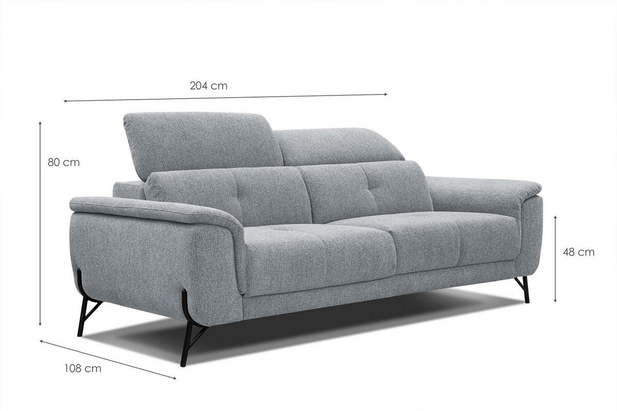 SOFA AVENA 3-Sitzer, silberfarben - Silberfarben, Holzwerkstoff/Textil (204/80/108cm) - Courtois Laville