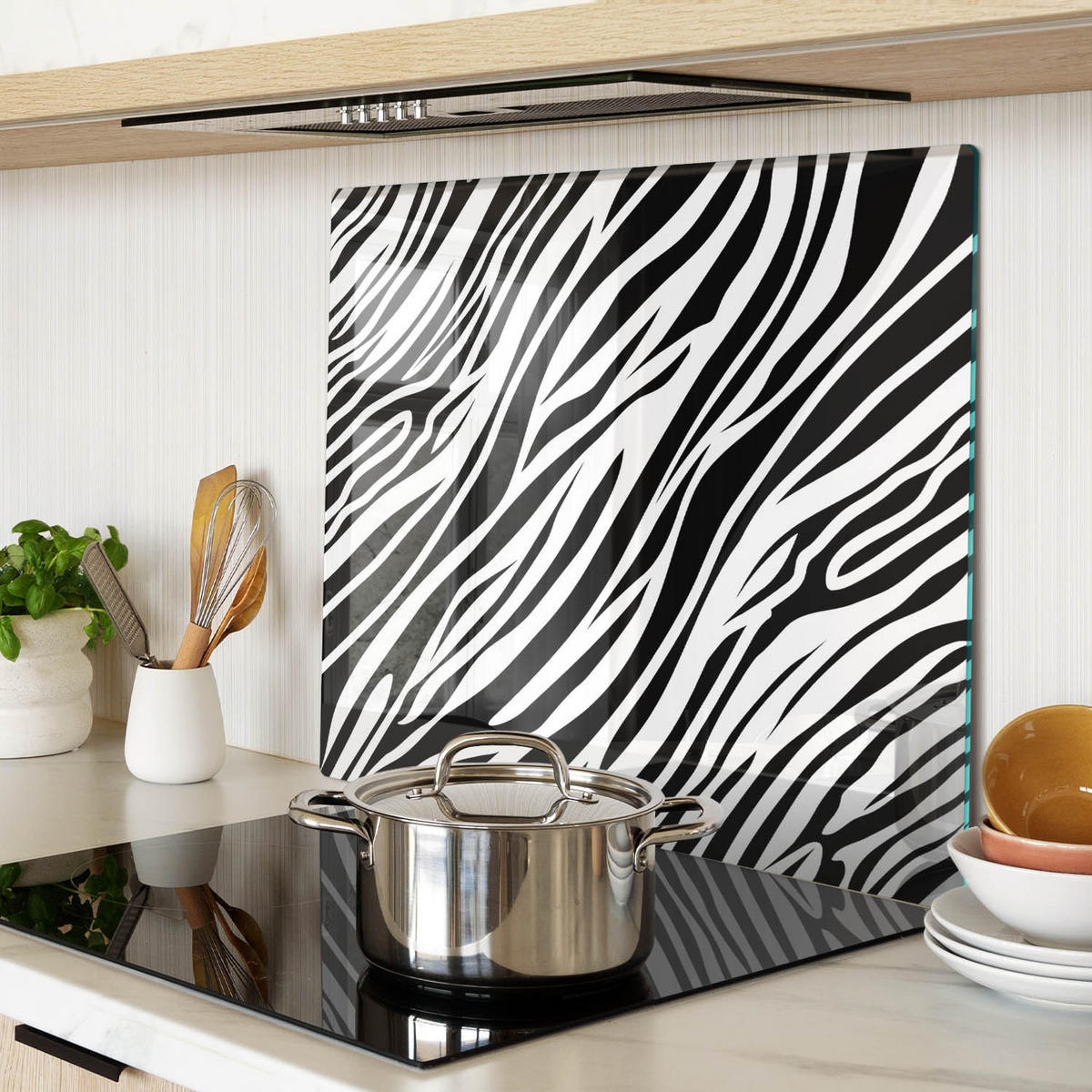 GLASPLATTE 60x52 cm Zebras - Schwarz, Glas (60/0.4/52cm) - TULUP