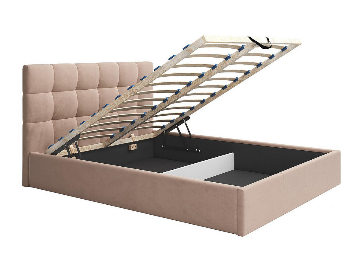 BETT mit Bettkasten - 2 Personen - Samt, Stoff - Beige - - Beige, Textil (160/200cm) - Vente-Unique