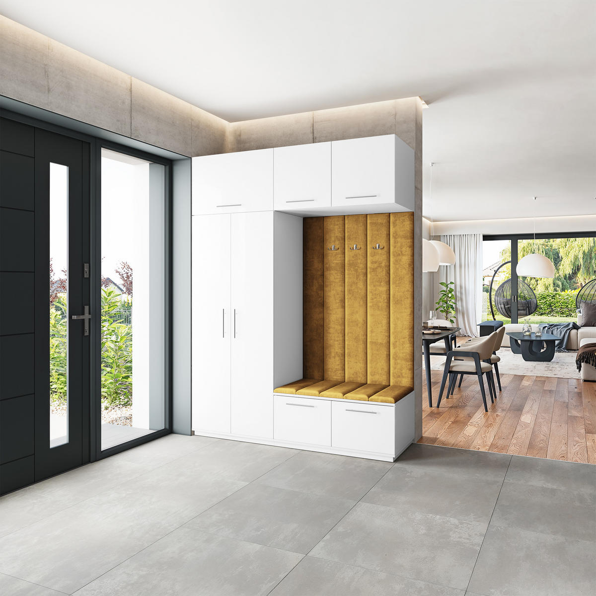 GARDEROBENSCHRANK REMA 180/240/60 cm Modern Garderobe-Set Weiß - Gelb/Weiß, Holzwerkstoff (180/240/60cm) - MASSENO