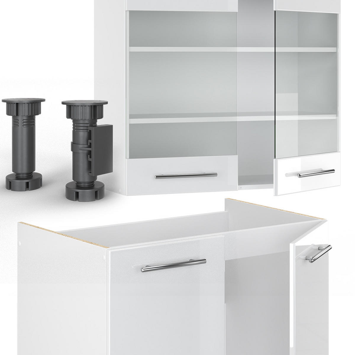 KÜCHENZEILE Fame-Line Weiß Hochglanz/Weiß 200 cm, AP Anthrazit - Weiß Hochglanz/Weiß, Holzwerkstoff (200/81.6/60cm) - Vicco