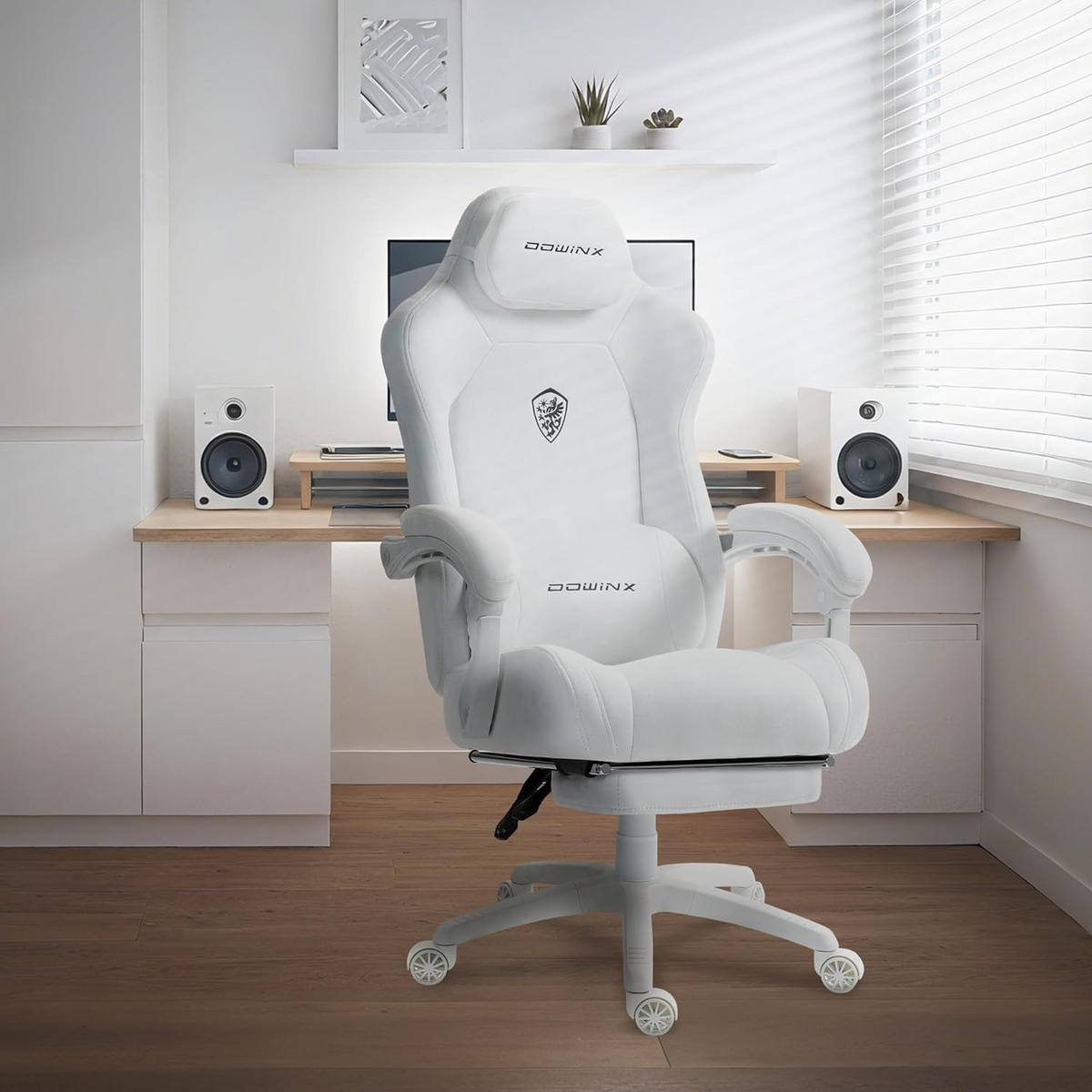 GAMING-STUHL Mikrofaser-Velours & Lendenkissen, Fußstütze 160° Neigbar - Weiß, Leder (70/132/70cm)