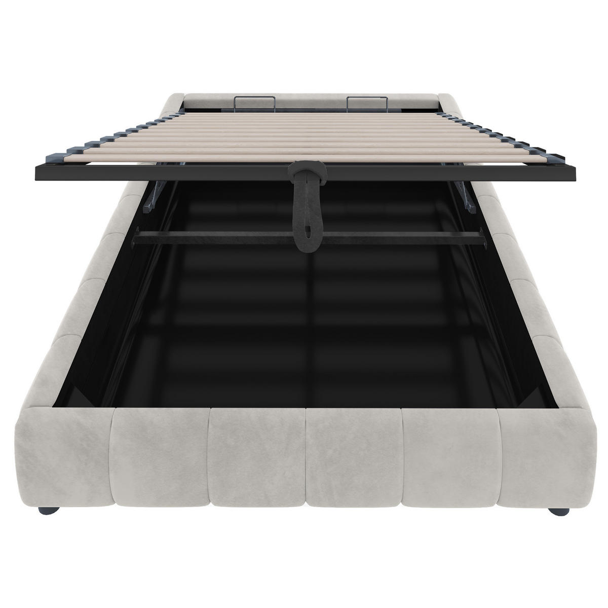 POLSTERBETT 140/200 cm Beige aus Samtstoff mit Bettkasten und LED-Lichtleiste - Beige, Textil (140/200cm) - OKMYHOME