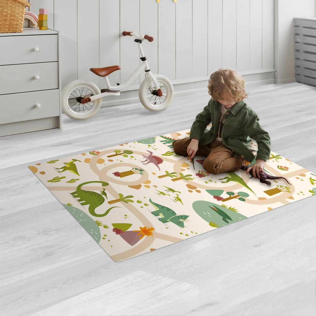 KINDERTEPPICH Dino - Grün - Natur - Kinder - Design 70x105 cm - Multicolor, Kunststoff (70/105cm) - MuchoWow