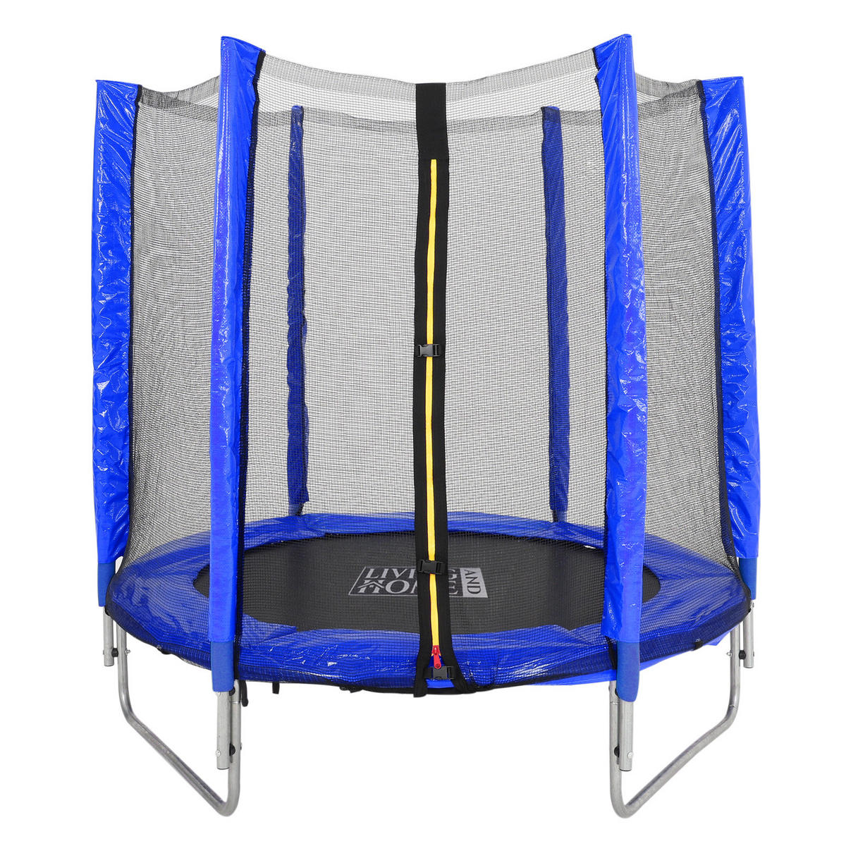 TRAMPOLIN aus Stahl, PP, EPE, Federn in Blau + Schwarz mit Sicherheitsnetz für Kinder 150 cm Durchmesser x 160 cm Höhe - Blau, Metall (150/150/160cm) - Livingandhome