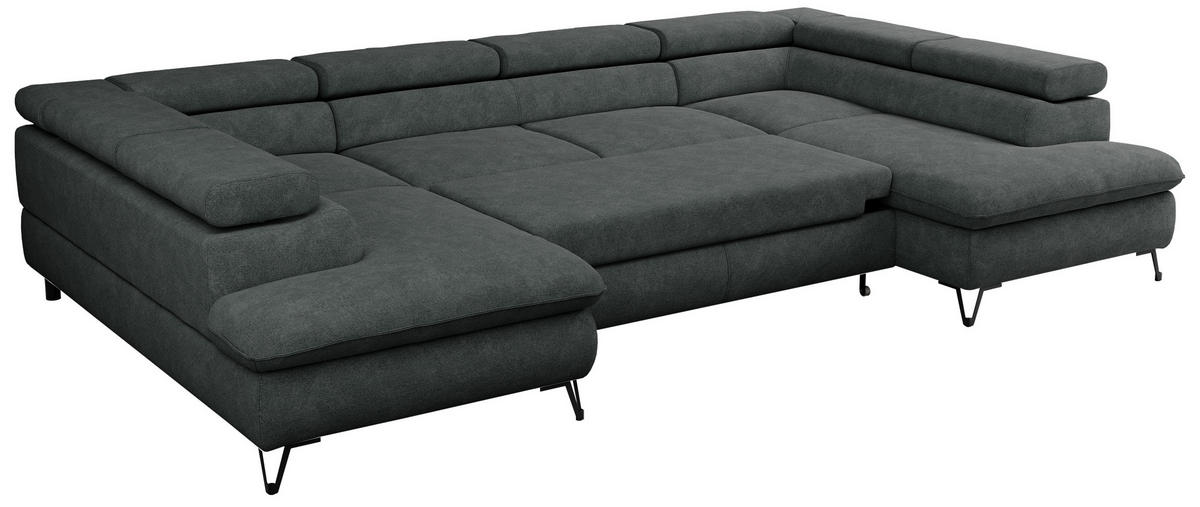 WOHNLANDSCHAFT PETER U Struktur Dunkelgrau - Dunkelgrau/Schwarz, Textil/Metall (346/76/208cm) - MKS