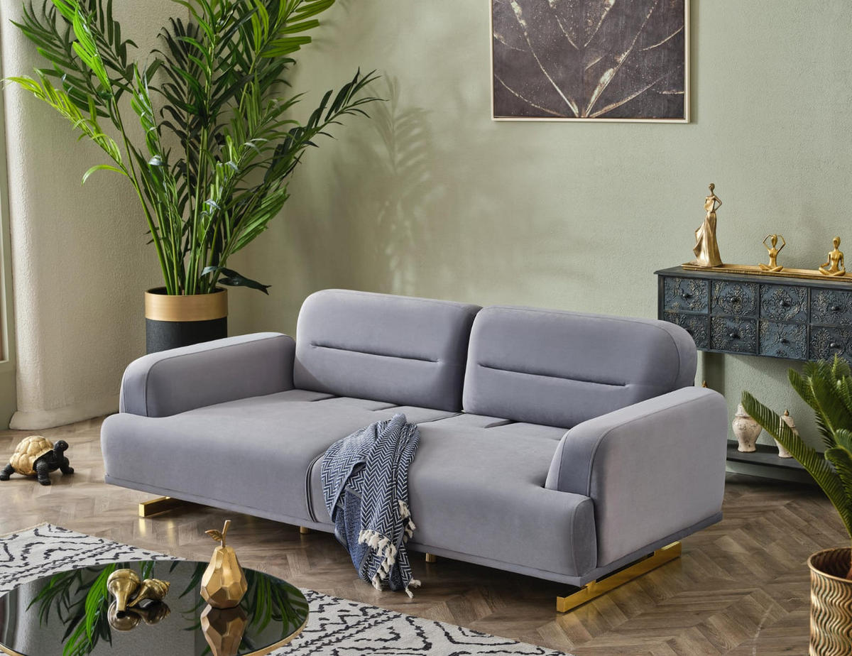 3 Sitzer SOFA Aurelia Samt Grau - Grau, Textil/Metall (230/85/105cm) - Villa Möbel