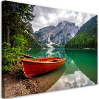 LEINWANDBILD See Boot Berge Landschaft 120x80cm - Grün, Textil (120/80cm) - Feeby