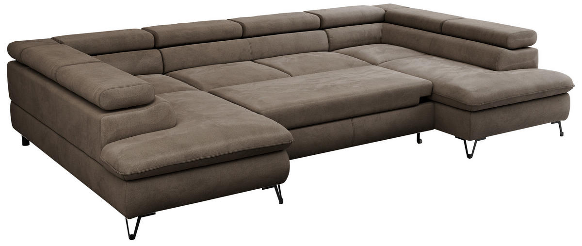WOHNLANDSCHAFT PETER U Velvet Braun - Schwarz/Braun, Textil/Metall (346/76/208cm) - MKS