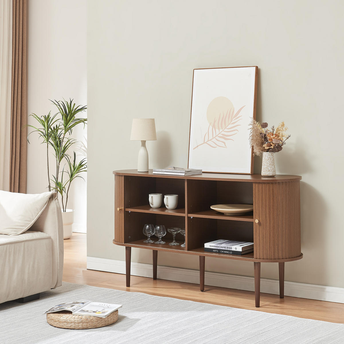 SIDEBOARD Mapia - Walnussfarben, Holzwerkstoff (140/75/40cm) - [en.casa]