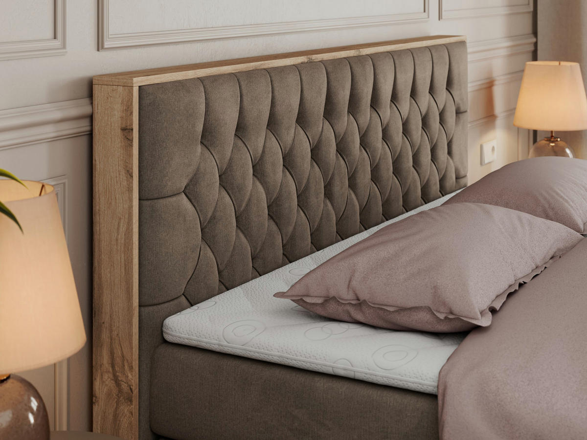 BOXSPRINGBETT AMORE KING 160/200 Braun Velvet - H3 - Braun, Holz/Textil (160/200cm) - MKS