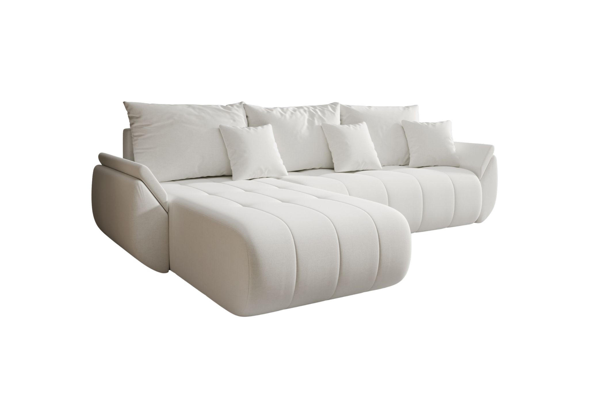 ECKSOFA Mit Schlaffunktion Und Bettkasten TOKYO, Stoff WIND, Ecru, Links - Ecru, Holz (280/190cm) - Kaiser Möbel