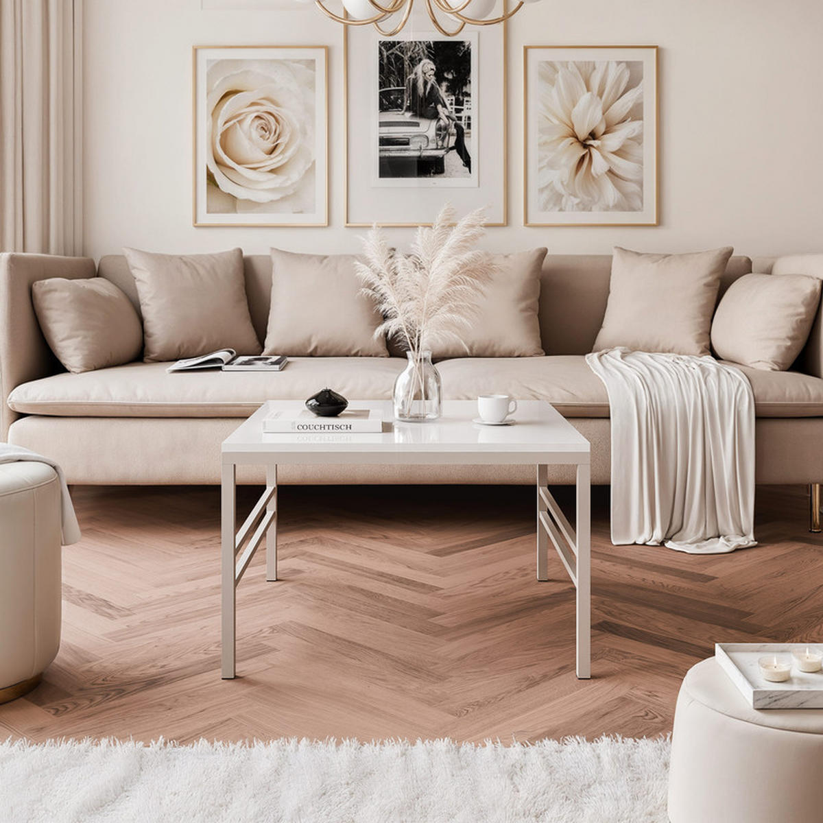 COUCHTISCH FORMA 60/60 cm Quadrat, Kaschmir / Weiß Hochglanz - Kaschmir/Weiß Hochglanz, Metall (60/60/46cm) - Idohome