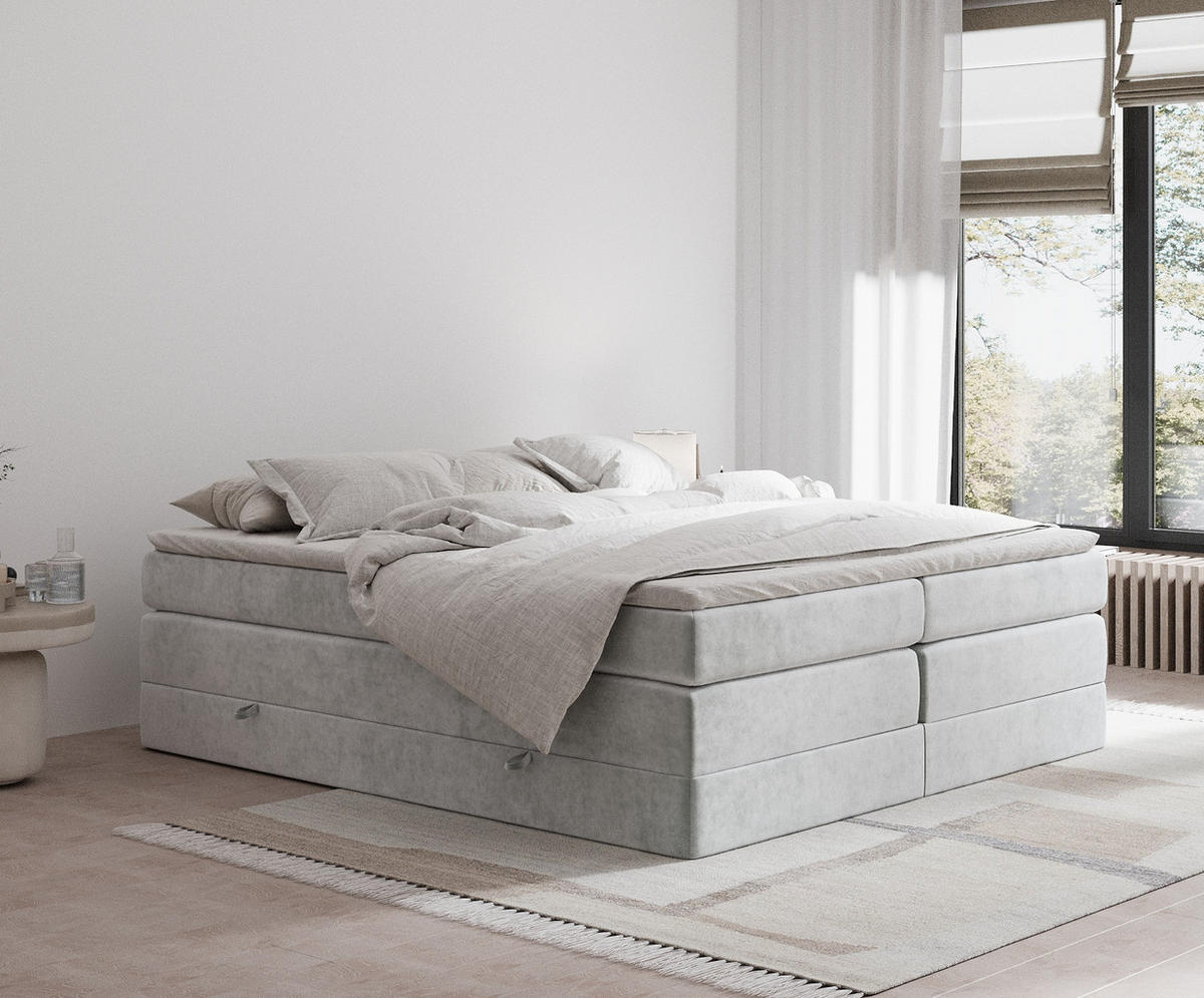 BOXSPRINGBETT Juniper Hellgrau 140/200 cm - Hellgrau/Schwarz, Holz/Holzwerkstoff (140/200cm) - Maison de Reve