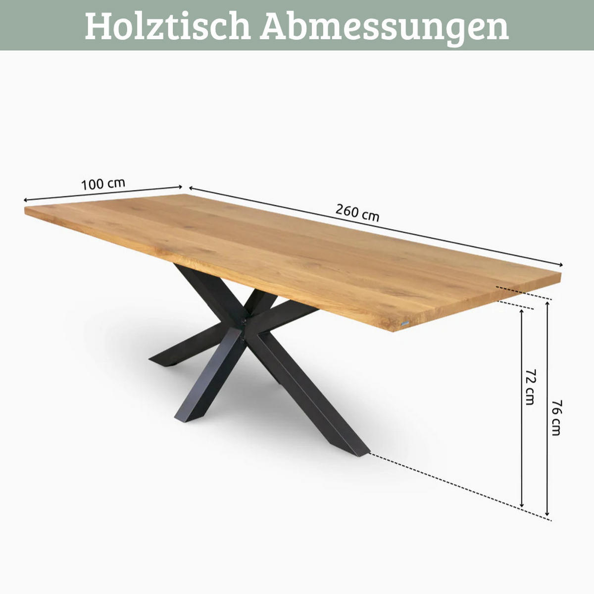 ESSTISCH Massivholz mit Baumkante RAGNAR 260x100 cm Eichenholz H-Spider Gestell - Braun, Holz/Metall (100/260/76cm) - DELUKE