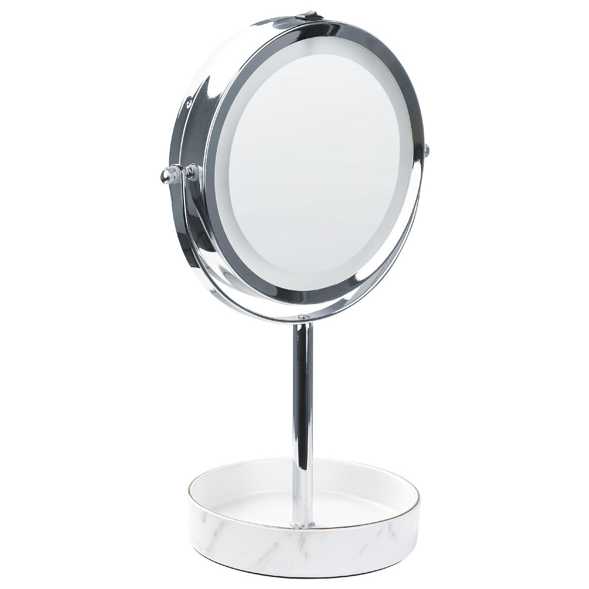 KOSMETIKSPIEGEL Silber/Weiß mit LED-Beleuchtung 20 cm Savoie - Silberfarben/Weiß, Metall (20/34/15cm) - Beliani