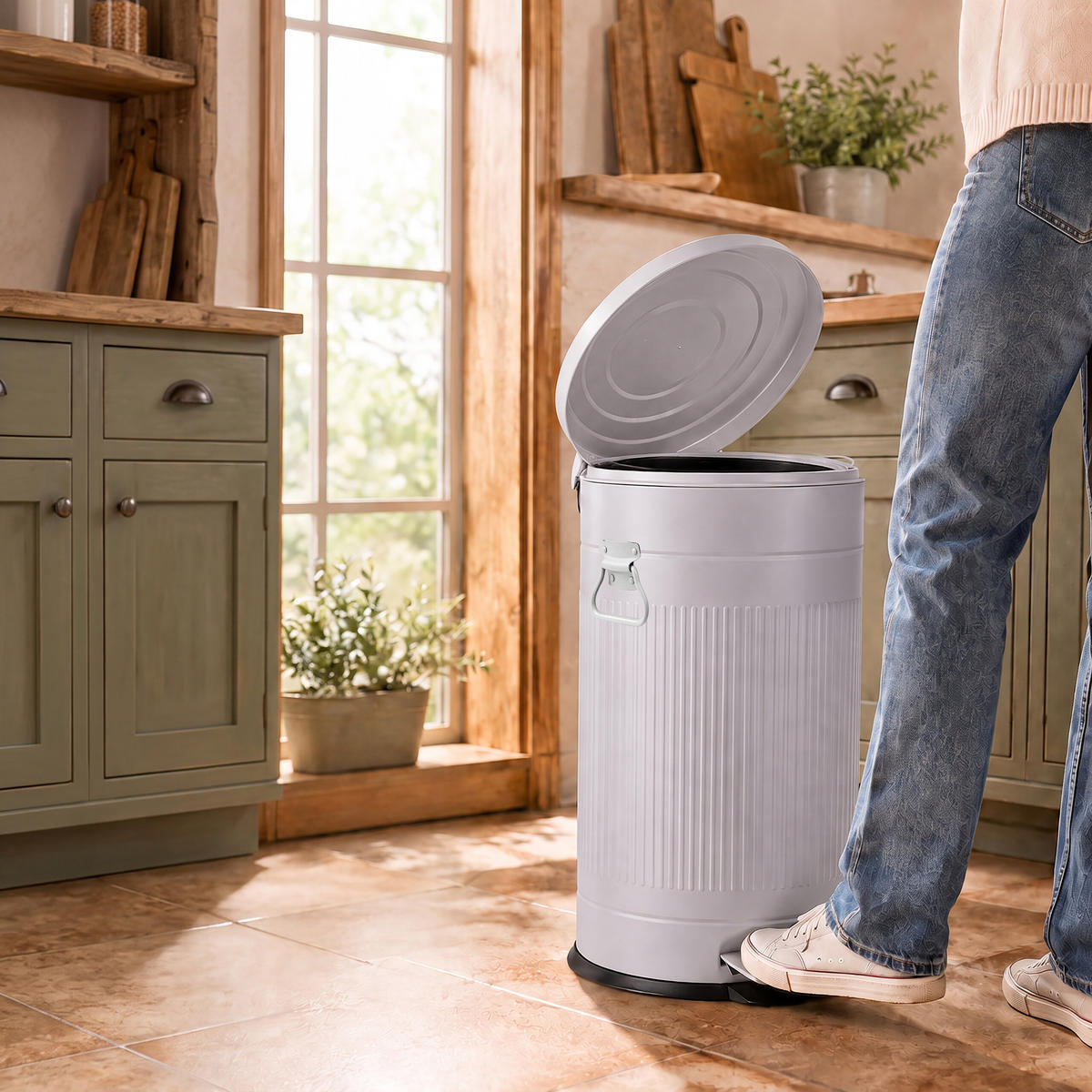 MÜLLEIMER Grau Treteimer Soft-Close 40 l - Grau, Kunststoff/Metall (35/67/35cm) - Relaxdays