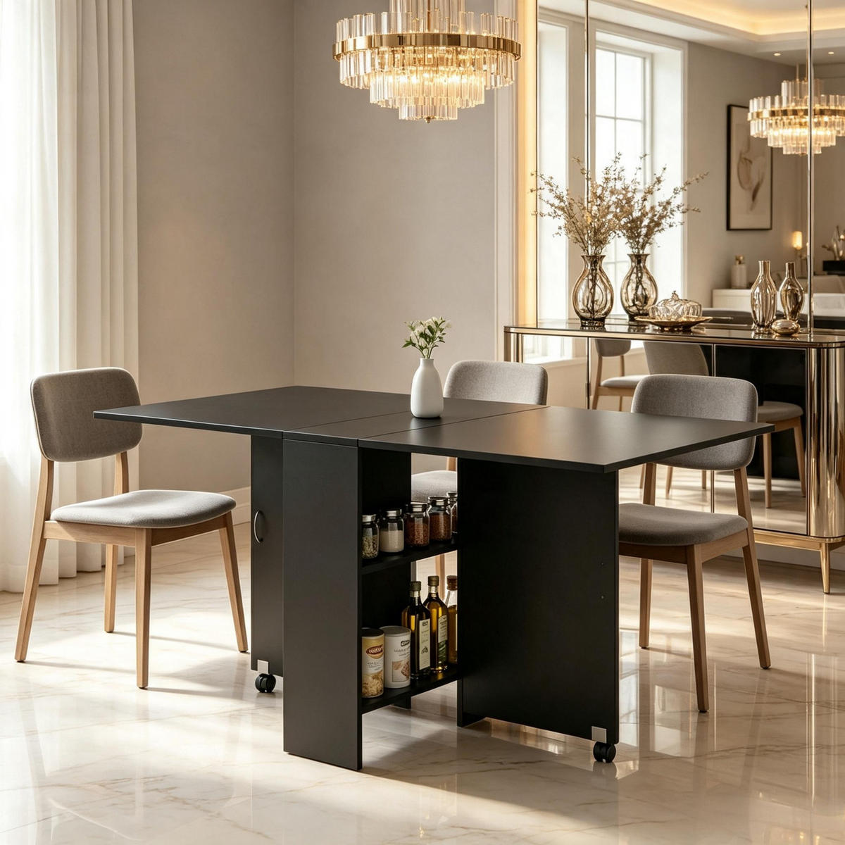 KLAPPTISCH 75-140/75/74 cm mit Rollen DE-39948 Schwarz - Schwarz, Holzwerkstoff (75/140/74cm) - ComfortXL