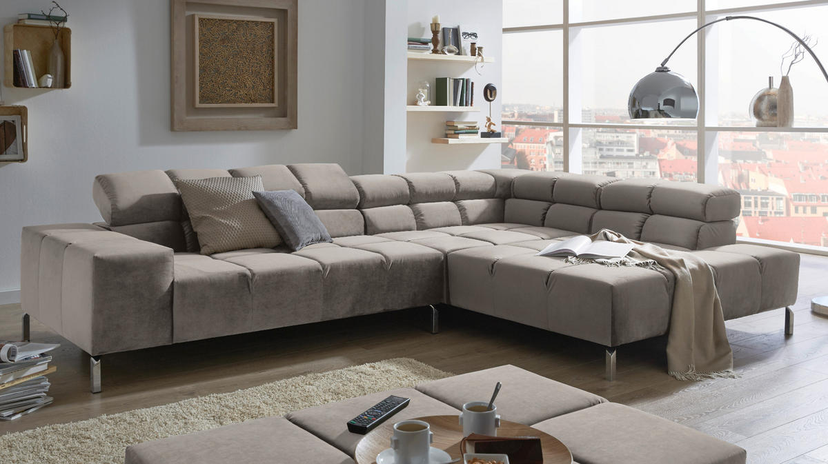 ECKSOFA NELSON Silber Velvet - Silberfarben, Textil (321/216cm) - KAWOLA