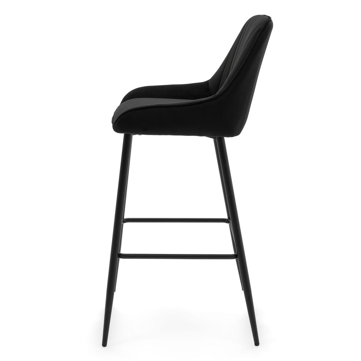 BARHOCKER PASSO gepolstert mit Steppung - schwarz - Samt Velours - Schwarz, Metall (50/95/55cm) - NEW HOME