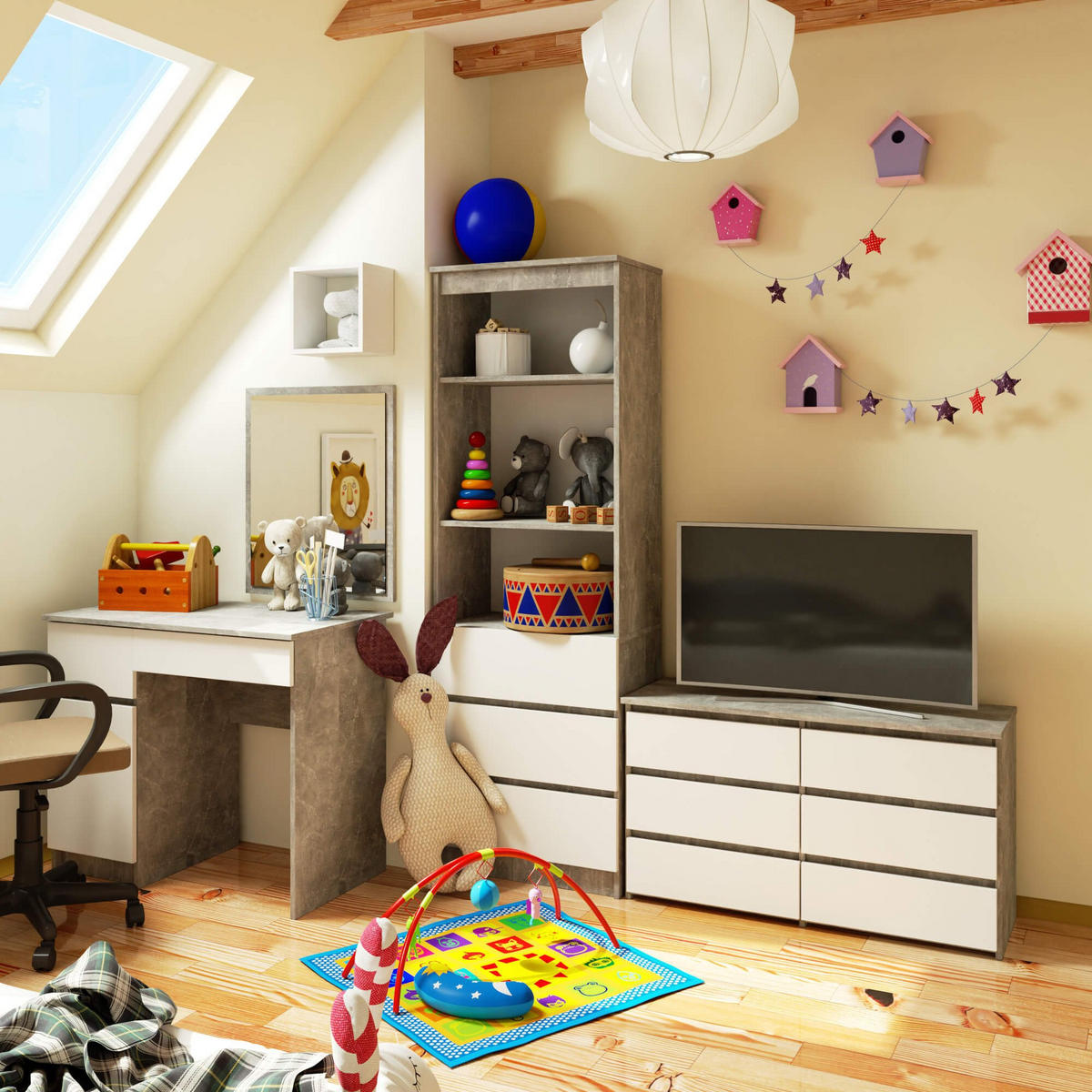 KOMMODE CL100 6 Schubladen, Beton-Weiß, 35x100x57 cm - Graphitfarben/Weiß, Holz (100/57/35cm) - Milordbikes