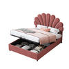 POLSTERBETT 140/200 cm Bohnenrot mit geblümtem Kopfteil und hydraulischem Stauraum aus Samt - Dunkelrosa, Textil (140/200cm) - OKWISH