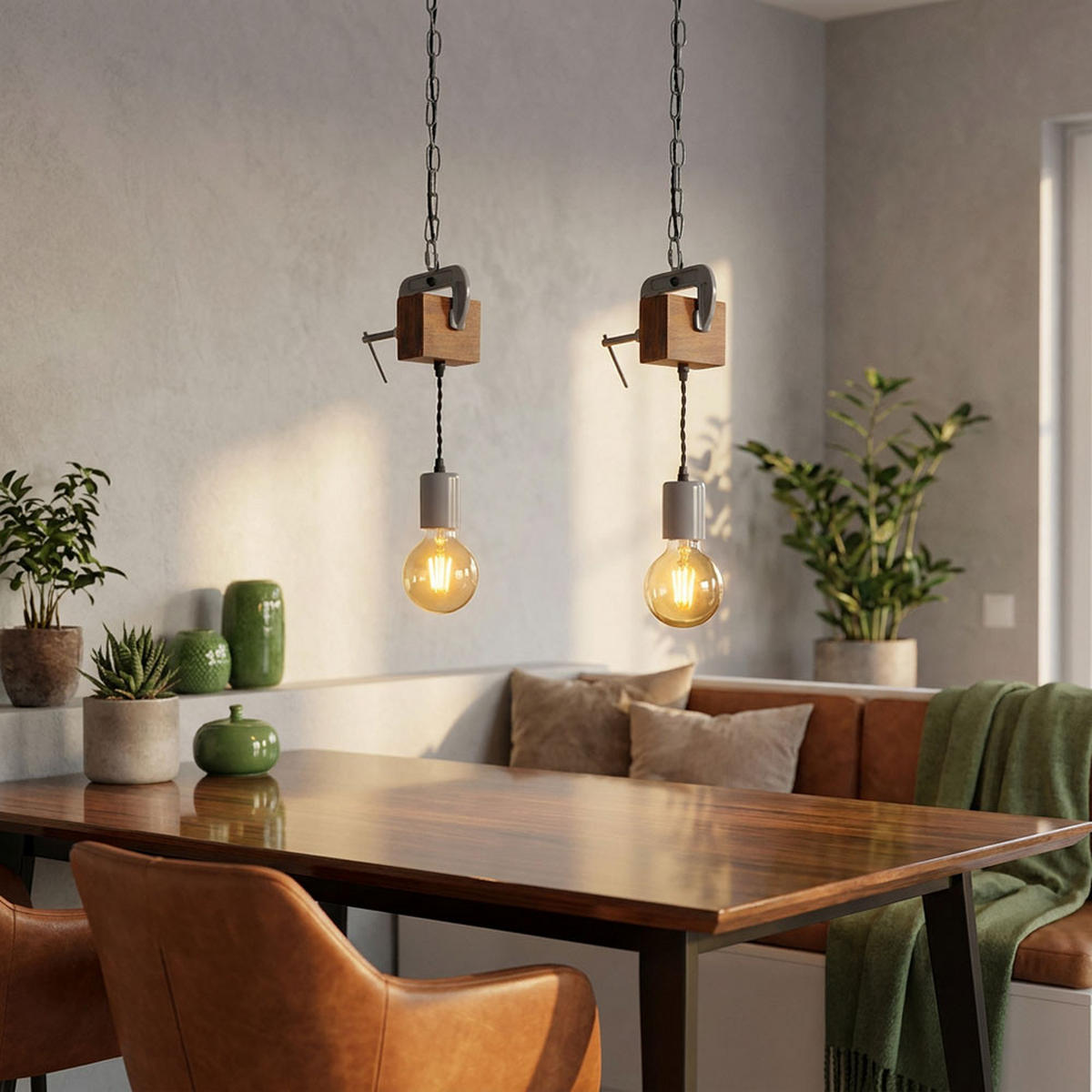 HÄNGELEUCHTE Holzoptik Braun - Braun, Holz (14/10/120cm) - Globo Lighting
