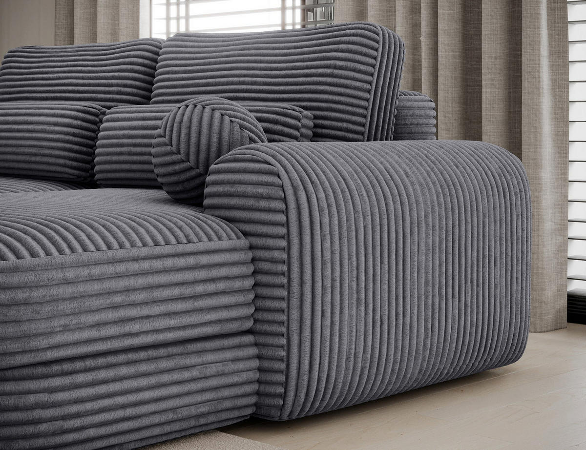 ECKSOFA RIPELI L-Form mit Schlaffunktion & Bettkasten – Modernes 3-Sitzer Sofa, Wellenfederung, 217 × 175 cm - Schwarz/Grau, Kunststoff (175/217cm) - Wohnideebilder