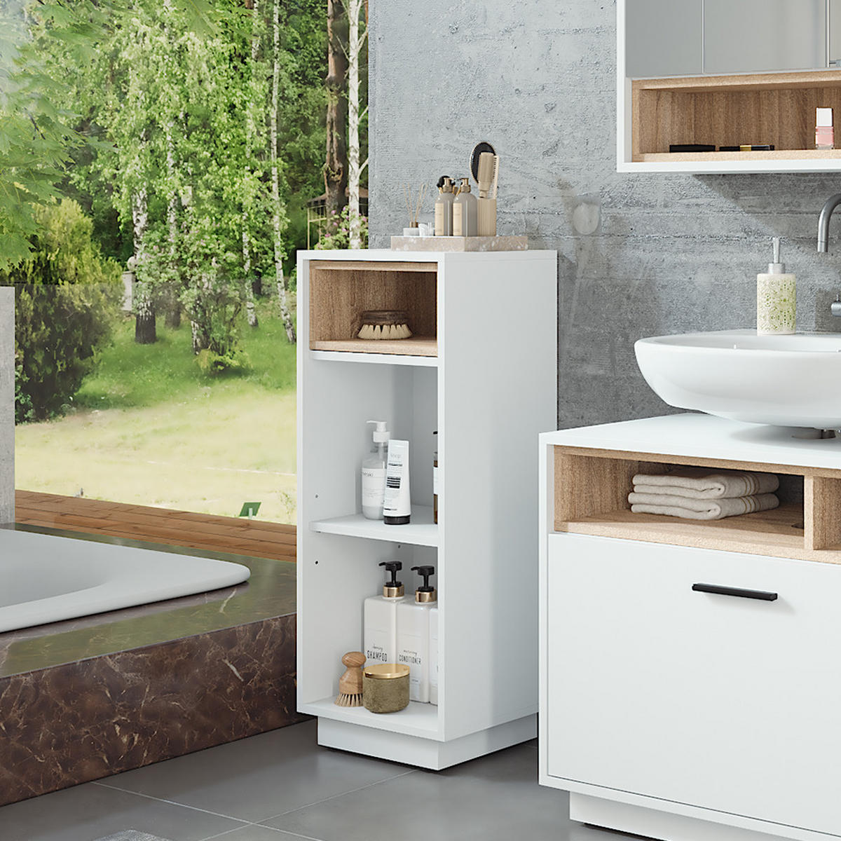 MIDISCHRANK Beatrice Weiß/Sonoma 38 x 93 cm mit 3 Fächern - Weiß/Sonoma Eiche, Holzwerkstoff (38/93/30cm) - Vicco